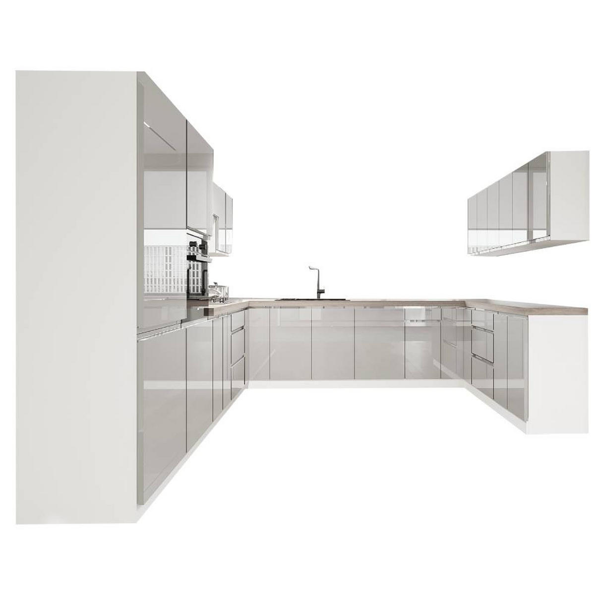 WINKELKÜCHE 320 cm x 320 cm x 200 cm- Aspen KA20-M320 - in Grau/Hochglanz - Grau, Holz (840/212/58cm)