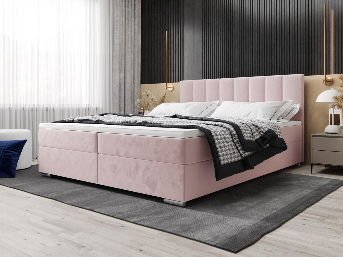 BOXBETT ZILANO 2 mit Matratze H3 und Topper 160x200 Itaka 58 - Pink, Holz/Textil (160/200cm) - Bedante