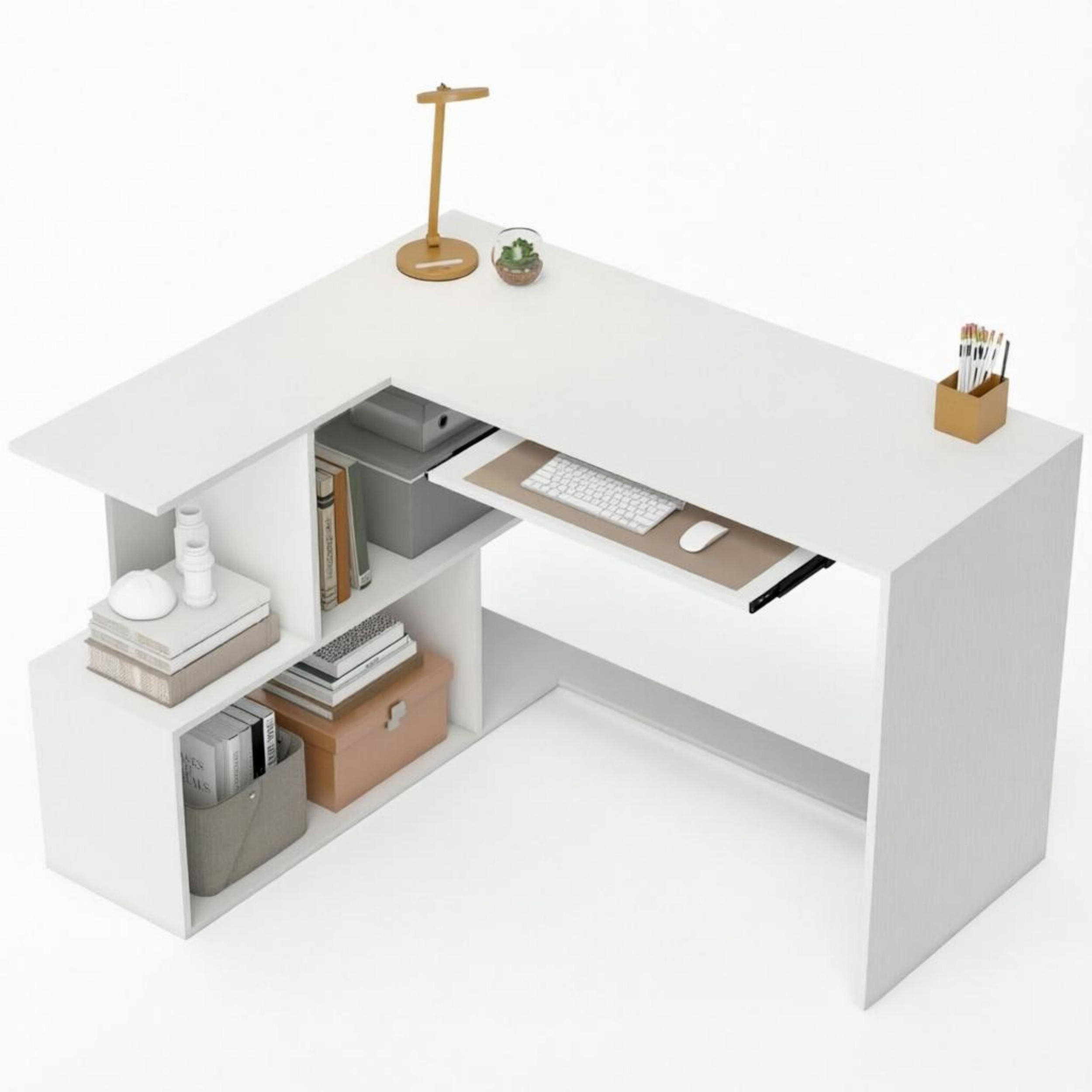 ECKSCHREIBTISCH L-Form mit Aufbewahrungsregalen 120x100cm - Weiß, Holzwerkstoff (100/120/76cm) - Gisaae