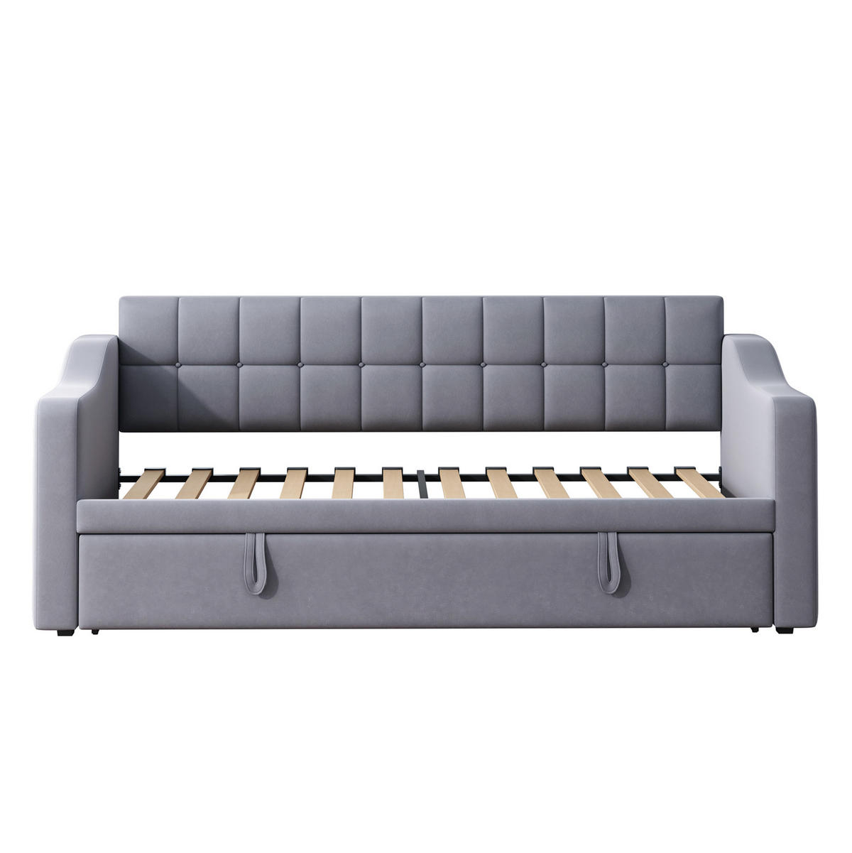 ČALÚNENÁ posteľ zo zamatu, 90/180x190 cm sivá, rozkladacia s USB portami - sivá, textil (90/190cm) - BEAOK