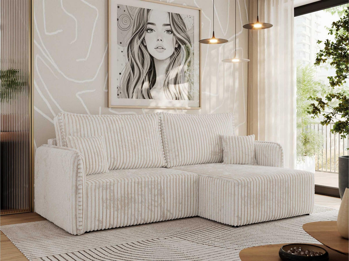 ECKSCHLAFSOFA MESTO L Beige Cord - rechts - Beige/Schwarz, Kunststoff/Textil (147/227cm) - MKS