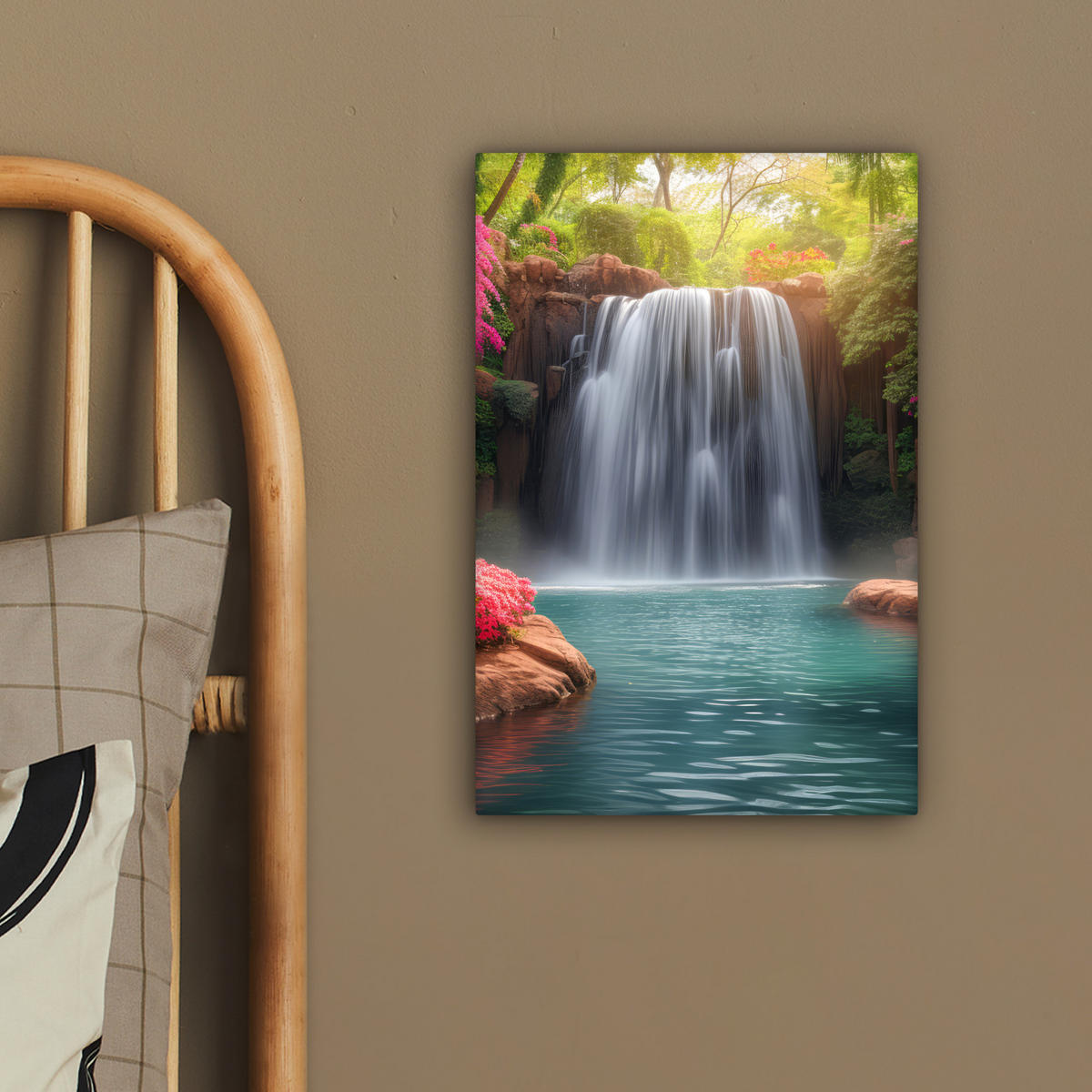 LEINWANDBILD Wasserfall - Natur - Pflanzen - Dschungel - Wasser 20x30 cm - Grün, Textil (20/30cm) - MuchoWow