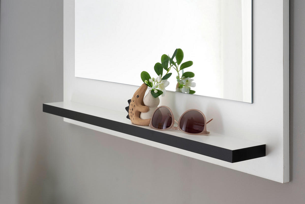 WANDSPIEGEL weiß 79 x 89 cm, Garderobenspiegel mit Ablage - Weiß Hochglanz, Glas/Holzwerkstoff (79/89/10cm) - Furn.Design