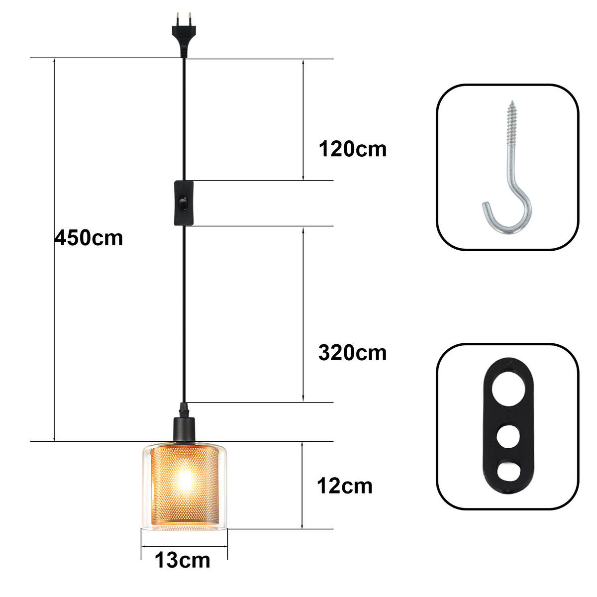 PENDELLEUCHTE Kaelis 13/12/450 cm - Schwarz, Metall (13/12/450cm) - ZMH
