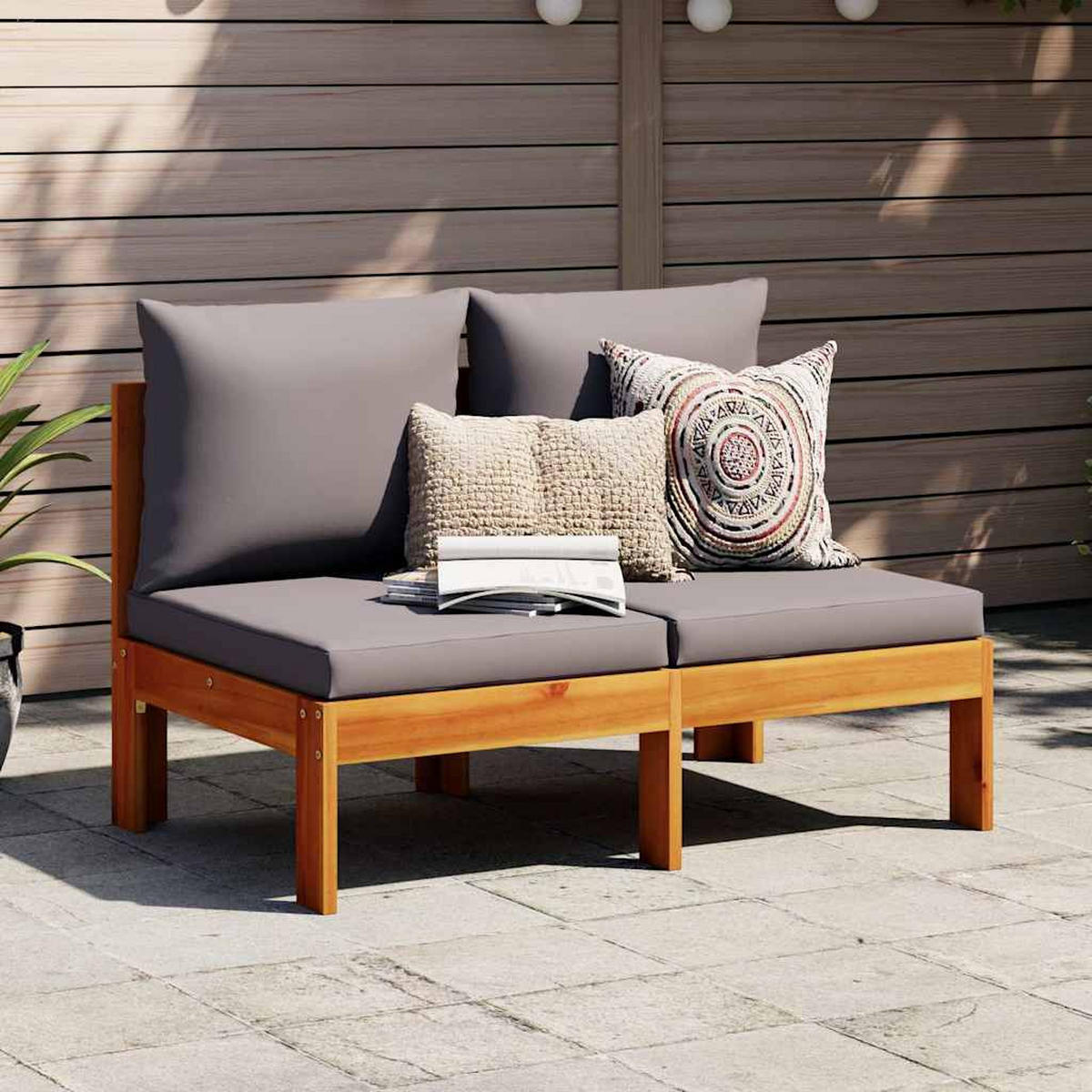 GARTENSOFA Ohne Armlehnen Mit Kissen 2-Sitzer Massivholz Akazie - Dunkelgrau, Holz (68/64/106cm) - vidaXL