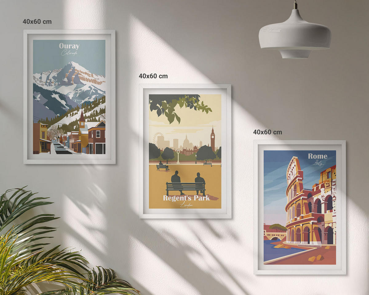 BILDER SET 3er Set - 40x60 cm Weißer Rahmen - Ouray Mountains London Coliseum - Weiß, Kunststoff (40/60cm) - TULUP