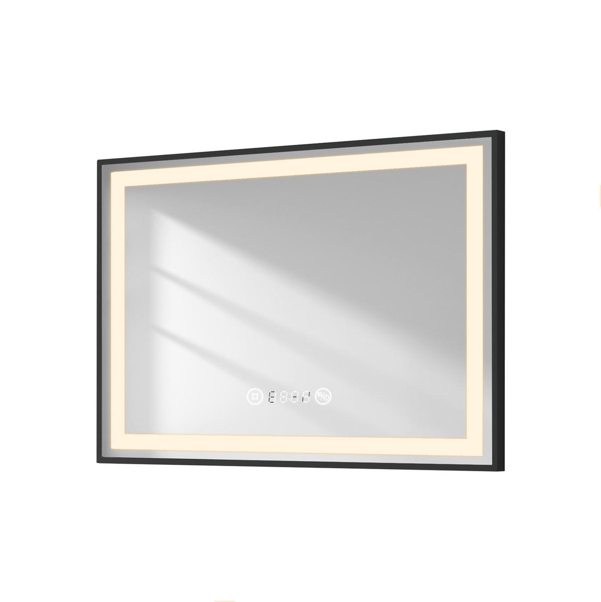 BADSPIEGEL mit Beleuchtung Schwarzer Rahmen 70/50 cm - Weiß, Glas (50/4/70cm) - EMKE