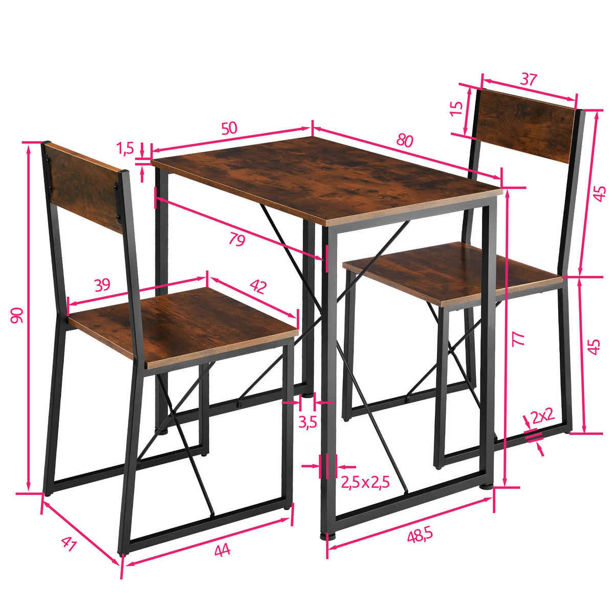 SITZGRUPPE Margate,mit höhenverstellbaren Kunststofffüßen,Industrial Holz dunkel, rustikal - Rostfarben, Holzwerkstoff (80/90/138cm) - tectake