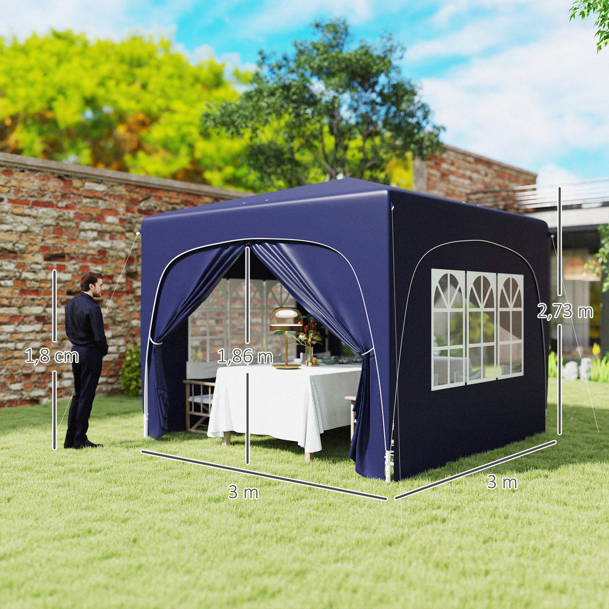 PAVILLON 3x3m - Blau, Metall (300/273/300cm) - Outsunny