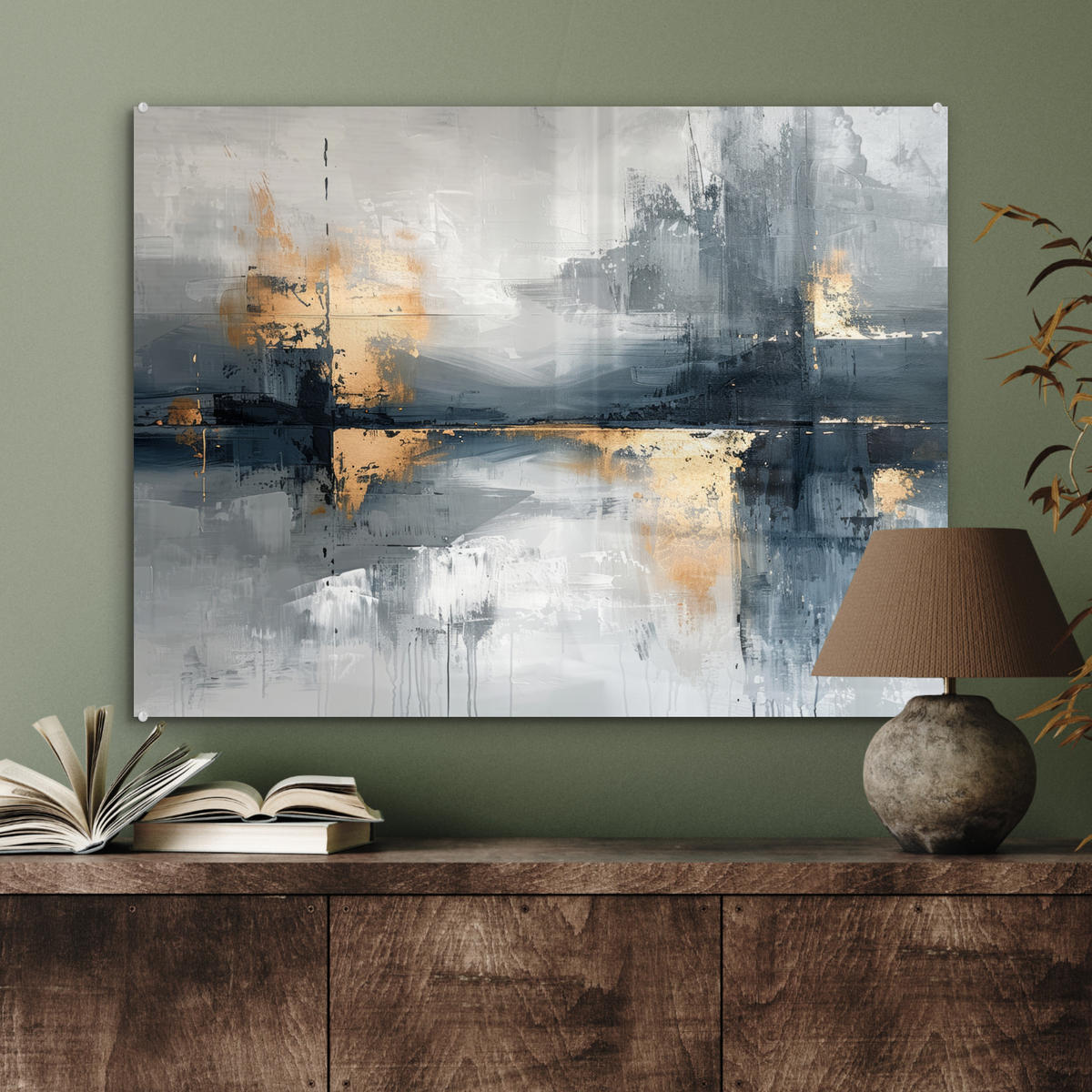 OBRAZ NA AKRYLOVOM SKLE Umenie - sivé - zlaté - abstraktné 80x60 cm - tmavosivá, sklo (80/60cm) - MuchoWow