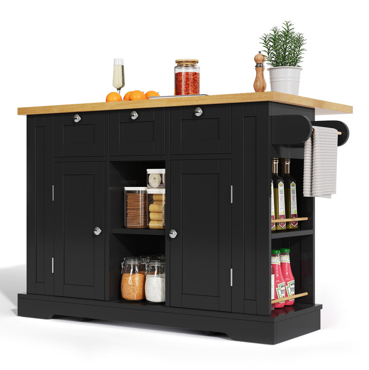 KÜCHENINSEL 132/40(70)/87 cm aus MDF mit klappbarer Arbeitsplatte Natur/Schwarz - Schwarz, Holzwerkstoff (132/87/70cm) - Modenvie