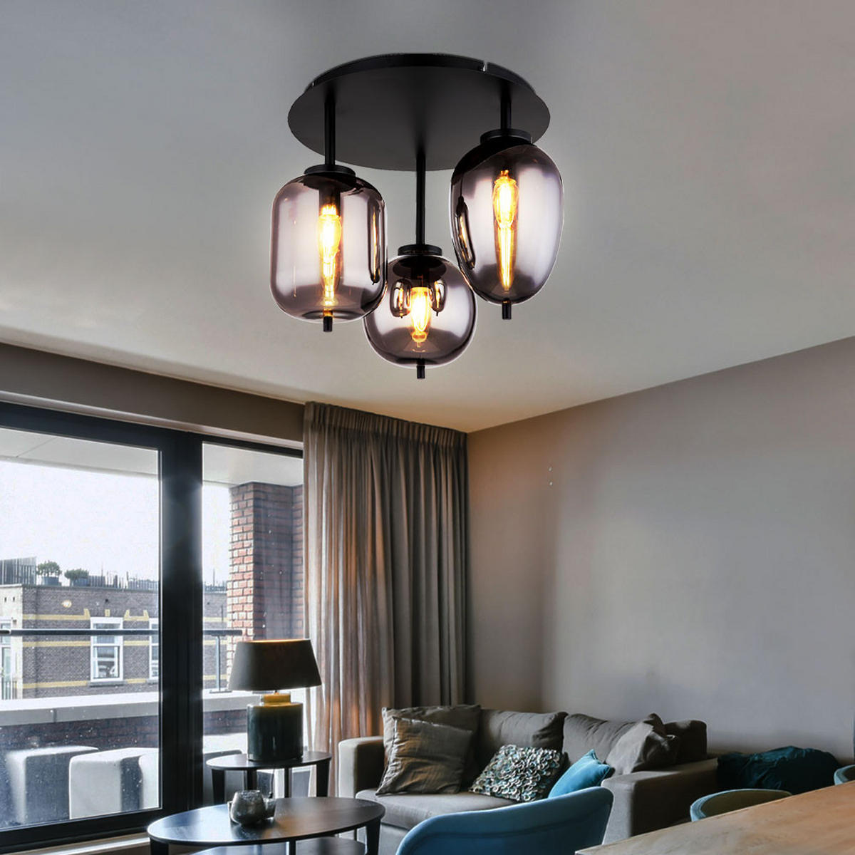 LED DECKENLEUCHTE Metall Schwarz - Schwarz, Glas (46/46/36cm) - Globo Lighting