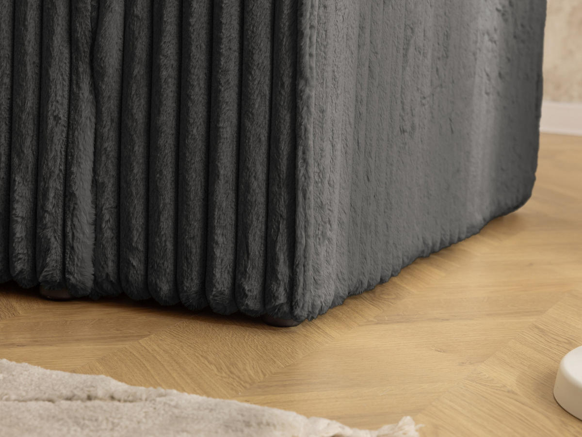 ECKSOFA Rivio mit Schlaffunktion und Bettkasten, Plüschcord Dunkelgrau - Dunkelgrau/Schwarz, Holz/Kunststoff (149/262cm) - S-Style