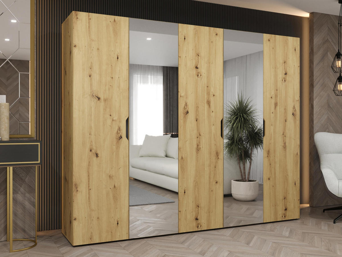DREHTÜRENSCHRANK Malaga 250 mit Frontspiegel - Eiche Artisan, Holzwerkstoff (250/202/52cm) - MIRJAN24