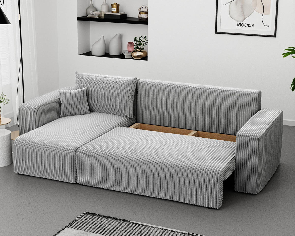 ECKSOFA Luna Mit Schlaffunktion - Hellgrau, Holzwerkstoff/Textil (248/145cm) - Fun Möbel