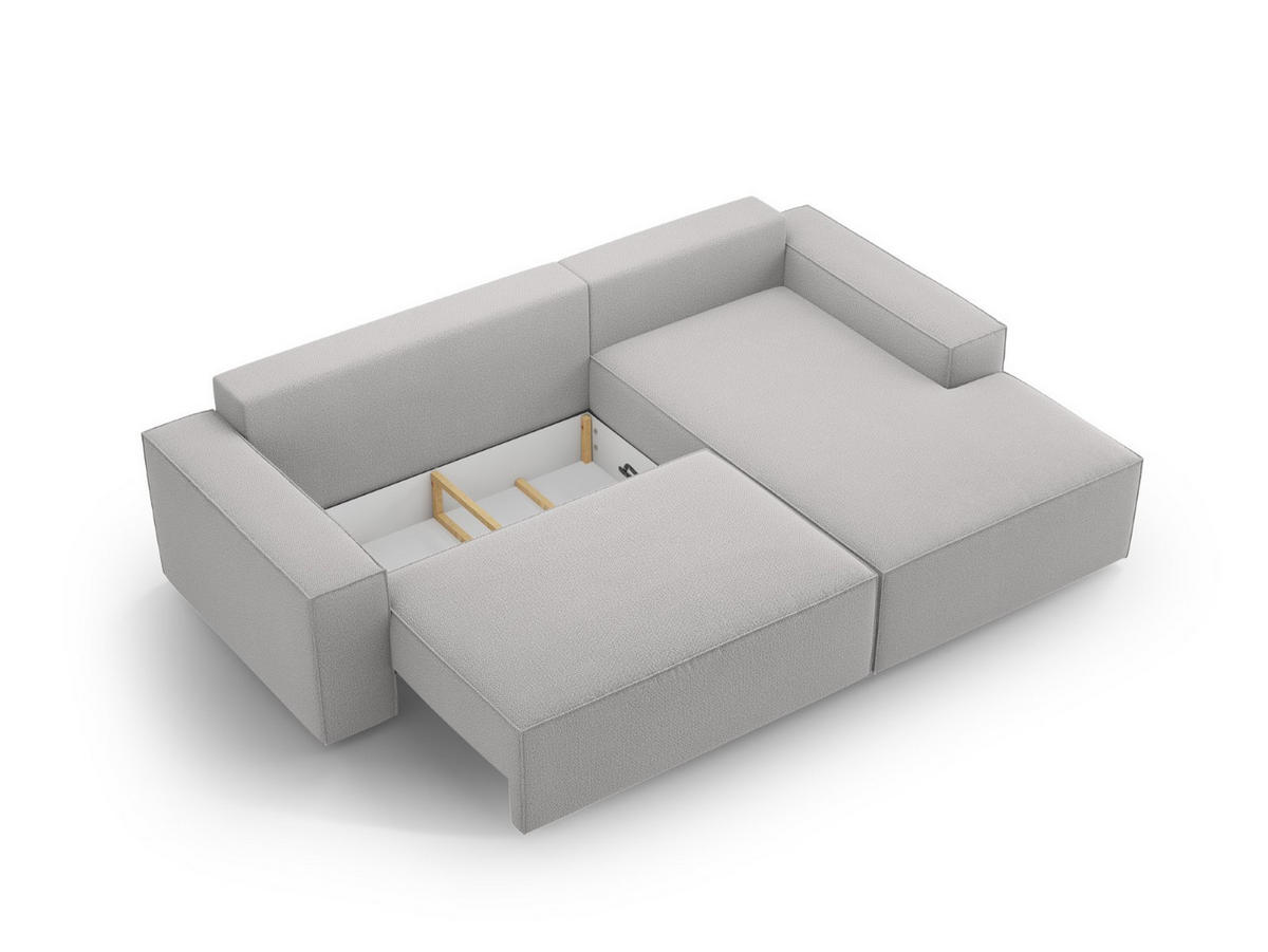 AUSKLAPPBARES-ECKSOFA rechts mit Container Jodie aus strukturiertem Stoff hellgrau 3 Sitzplätze - Hellgrau, Textil (246/151cm) - Micadoni