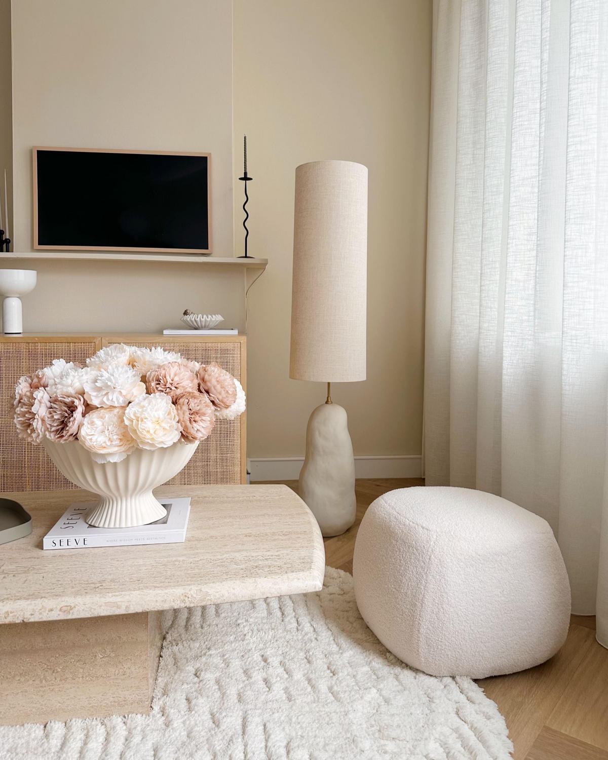 POUF alb crem Barron - alb, material textil (50/33/50cm) - Beliani
