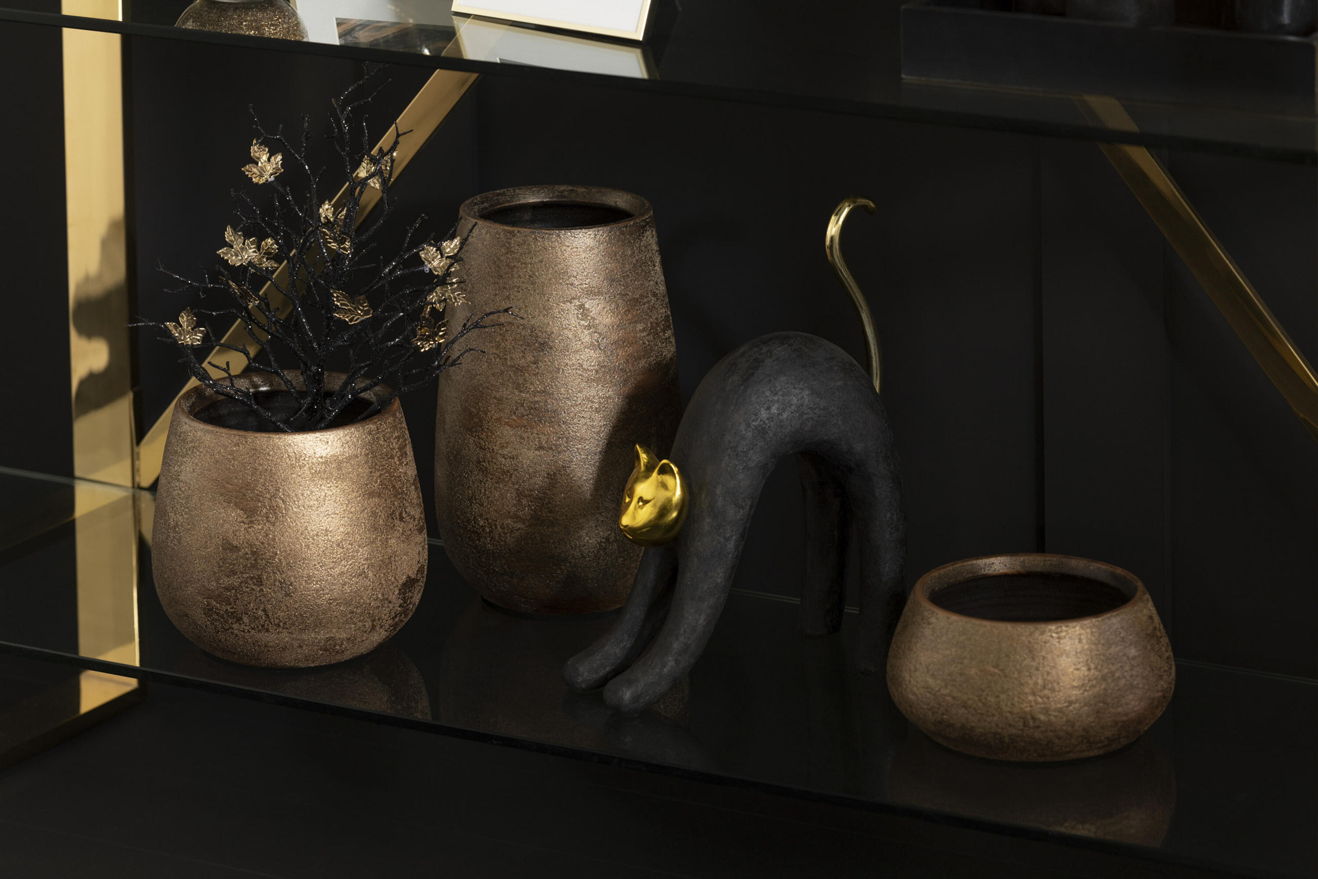 BLUMENTOPF UNREGELMÄßIG - Töpferei - Gold - M - Ø 20 cm - Goldfarben, Keramik (20/18cm) - J-Line