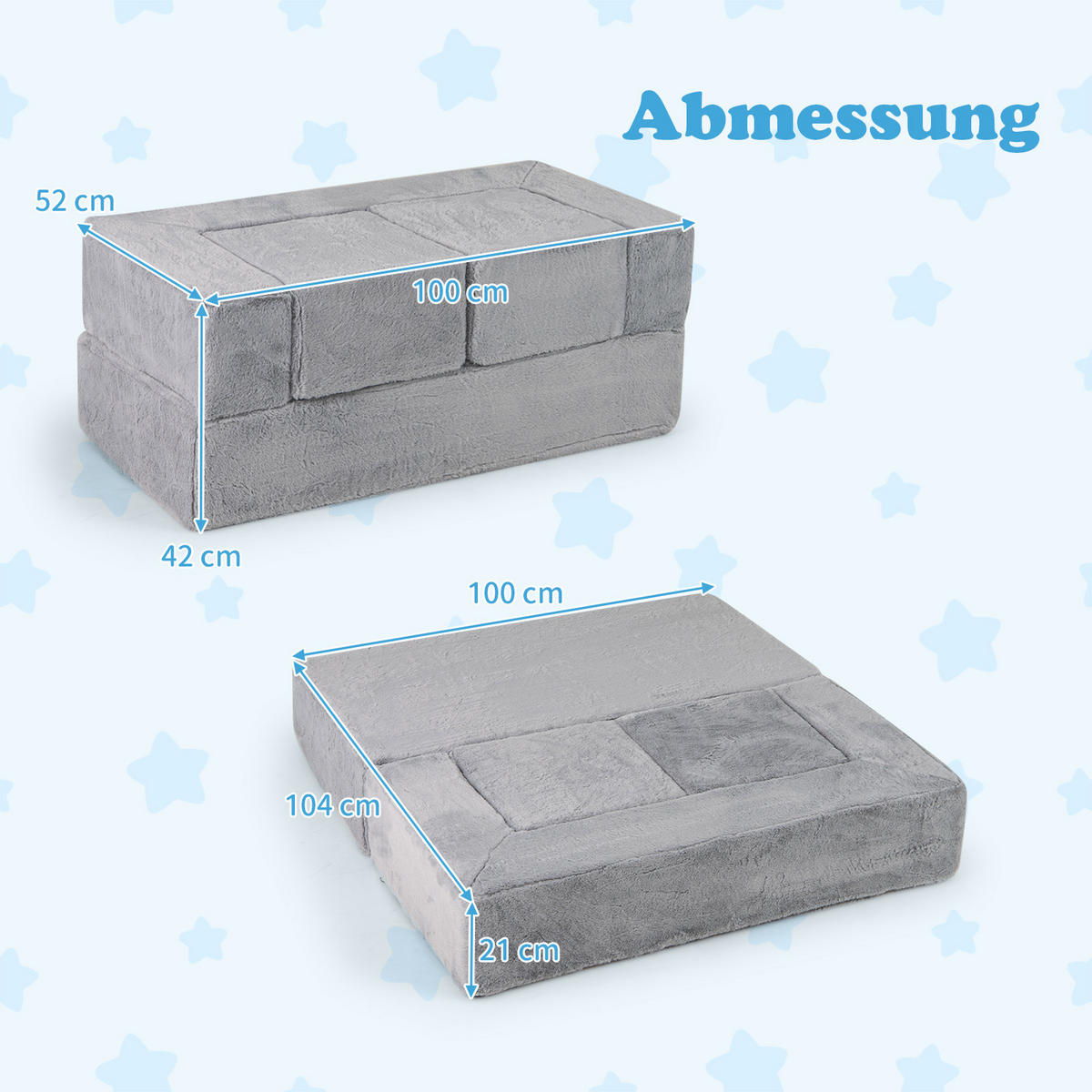 KINDERSOFA 42cm Grau - Grau, Textil (52/42/100cm) - COSTWAY