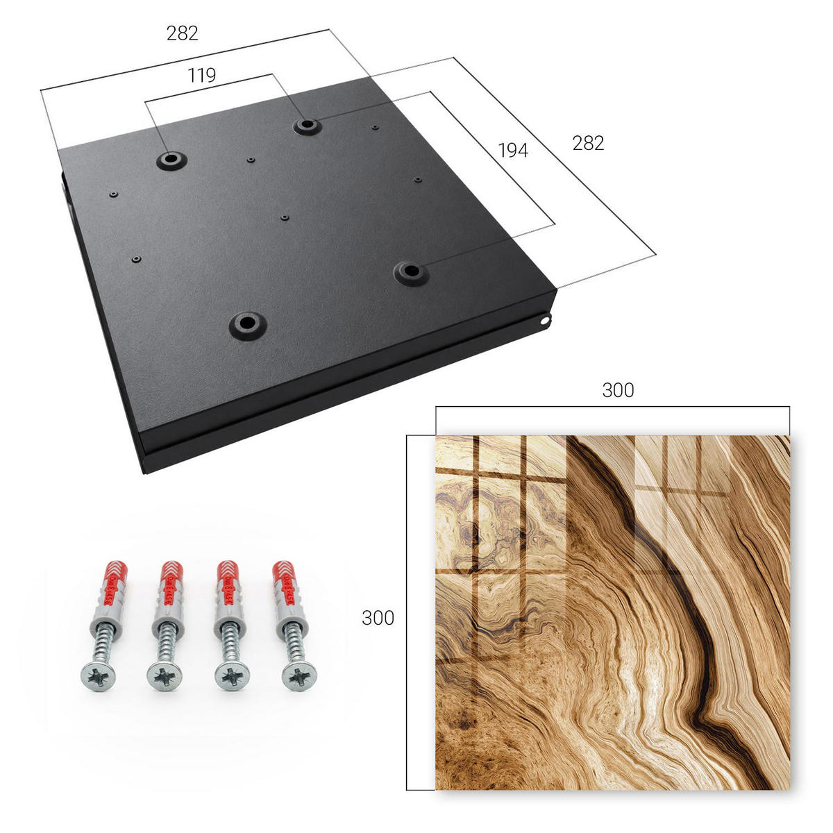 SCHLÜSSELBOX Schwarz 30x30 cm- Türöffnung nach rechts - Wellen aus Holz - Braun, Metall (30/30/5cm) - TULUP