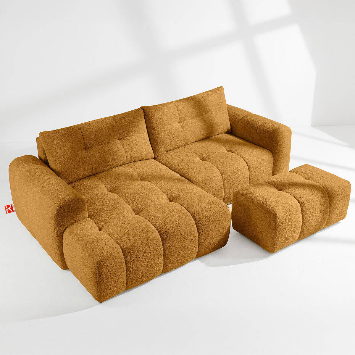 ECKSOFA LINKS RAVIA, Bouclé, Honigfarbe - Honig, Holz/Textil (256/104cm) - KONSIMO®