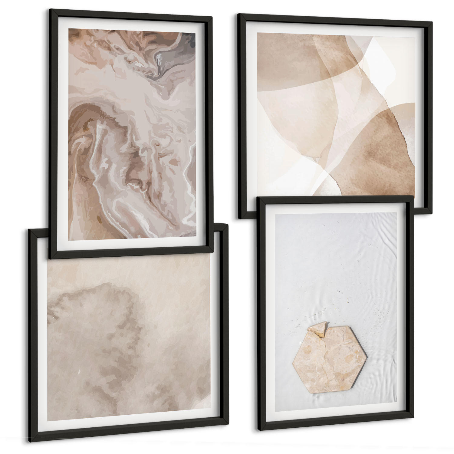BILDER SET 4er Set - 50x50 cm & 40x60 cm Schwarzer Rahmen - Designabstraktion, Naturinspiration - Schwarz, Kunststoff (50/50cm) - TULUP