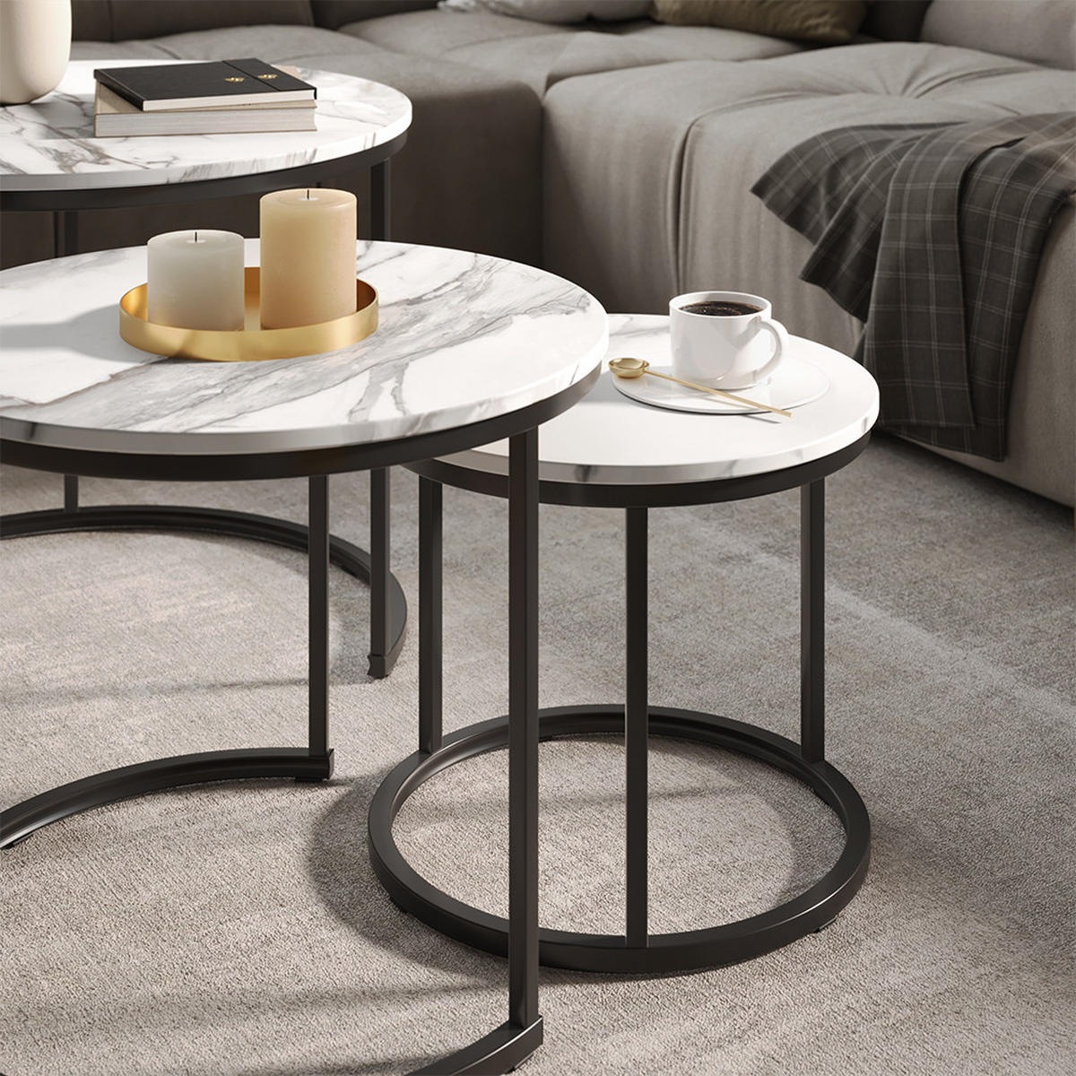 COUCHTISCH-SET Montreal Weiß/Schwarz 55 x 55 cm 3 Teile - Schwarz/Weiß, Holzwerkstoff (55/55/44.5cm) - Vicco