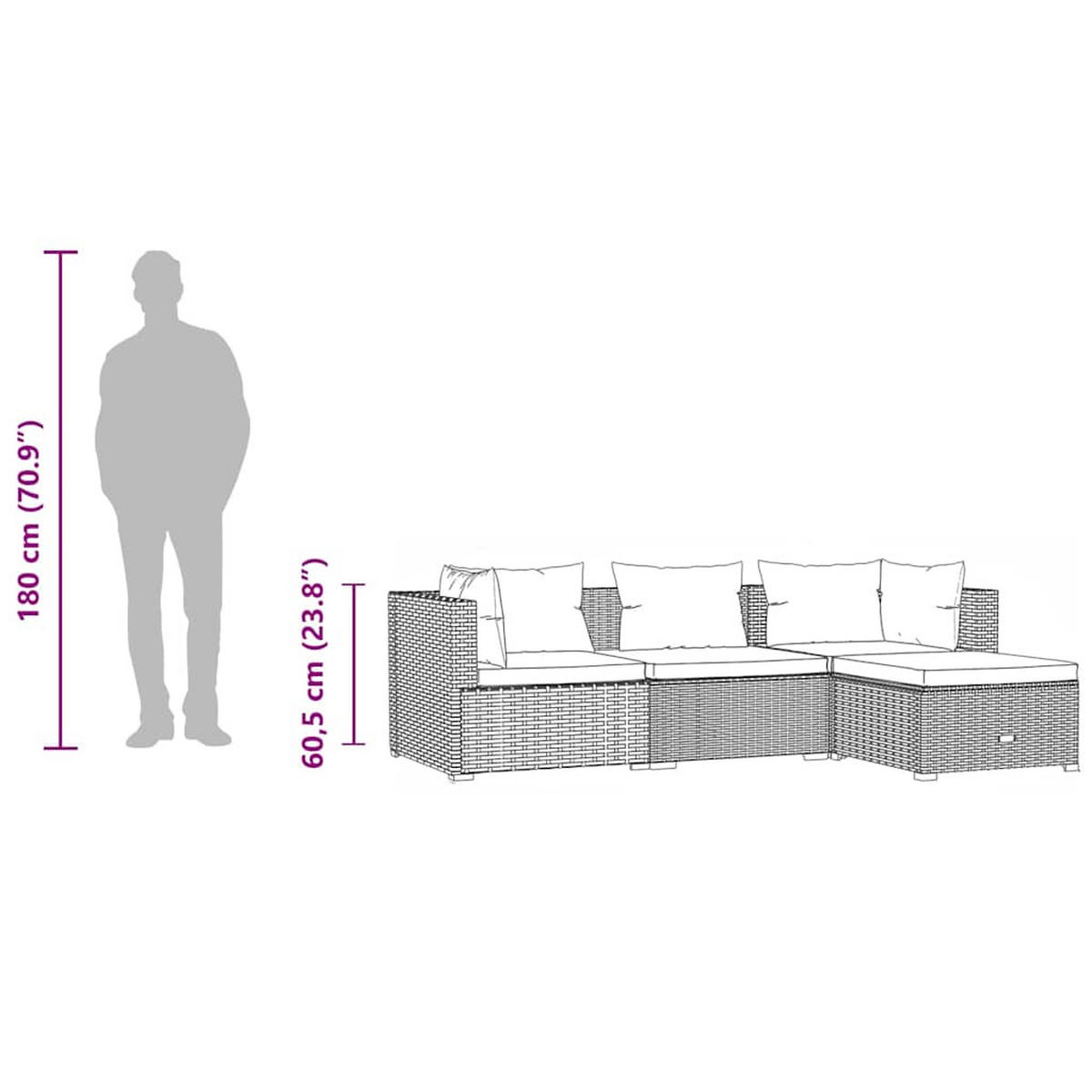 GARTEN-LOUNGE-SET 4-teilig Mit Kissen Poly Rattan Braun - Braun, Kunststoff - vidaXL