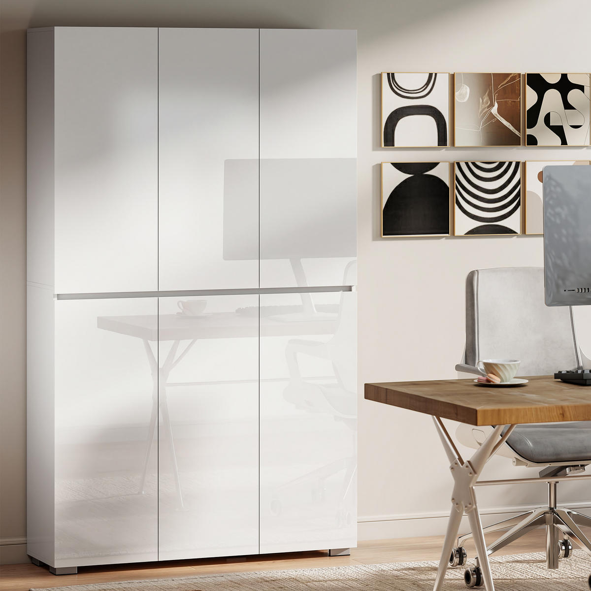 HIGHBOARD DE-11305 Hochglanz, 6 Soft-Close Türen Weiß - Weiß, Holzwerkstoff (34/200/120cm) - ComfortXL