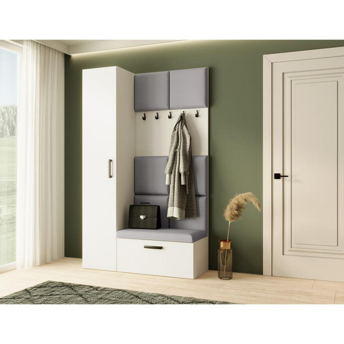 GARDEROBE Margaret I+IV 121/203/43 mit gepolsterten Paneelen - Schwarz/Weiß, Holzwerkstoff/Kunststoff (121/203/43cm) - Beautysofa