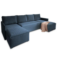 WOHNLANDSCHAFT TRES Blau Kordstoff mit Schlaffunktion - Blau, Holz (271/85/140cm) - MASSENO