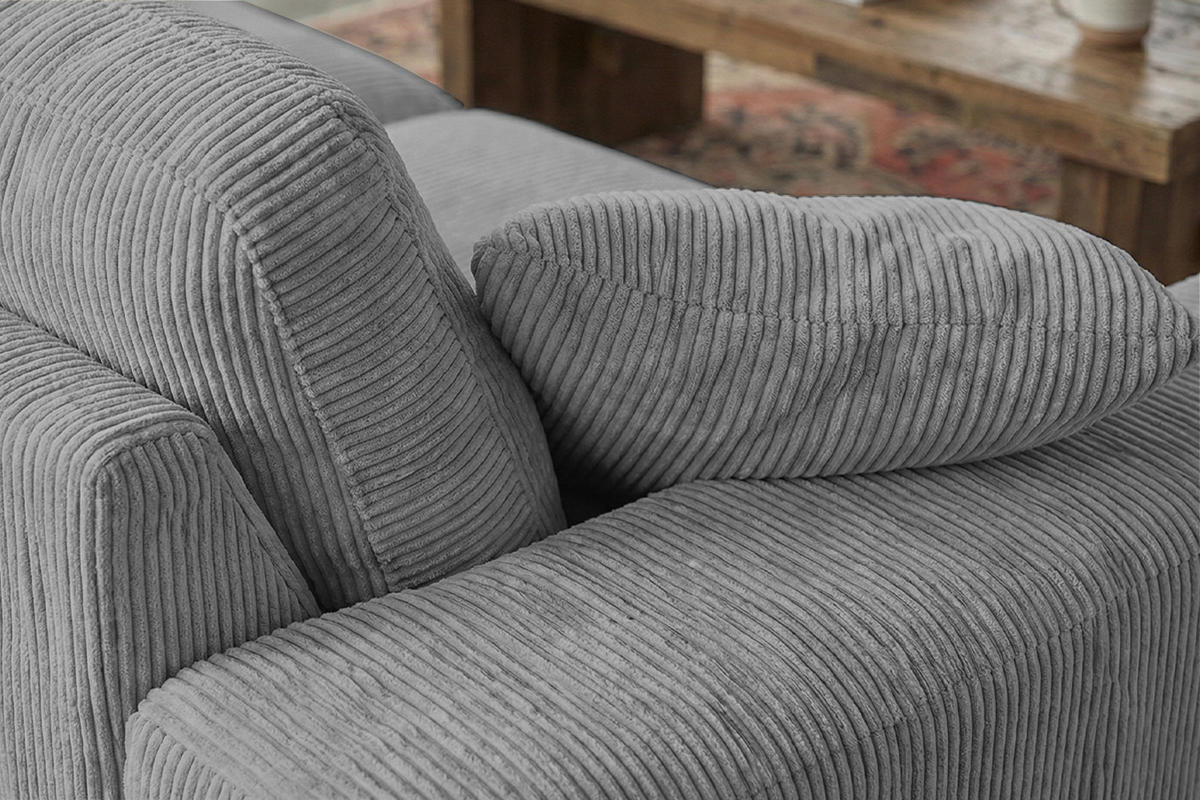 SOFA NETTA Grau Cord - Braun/Grau, Birkenholz/Textil (226/90/116cm) - KAWOLA