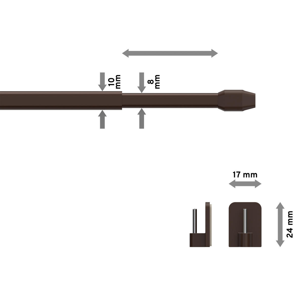 SCHEIBENSTANGEN/VITRAGESTANGEN MIT KLEBEHAKEN Geno 40-60 cm, oval, Braun, Packung 2 Stück - Braun, Kunststoff/Metall (1.2/2.4/60cm) - INTERDECO