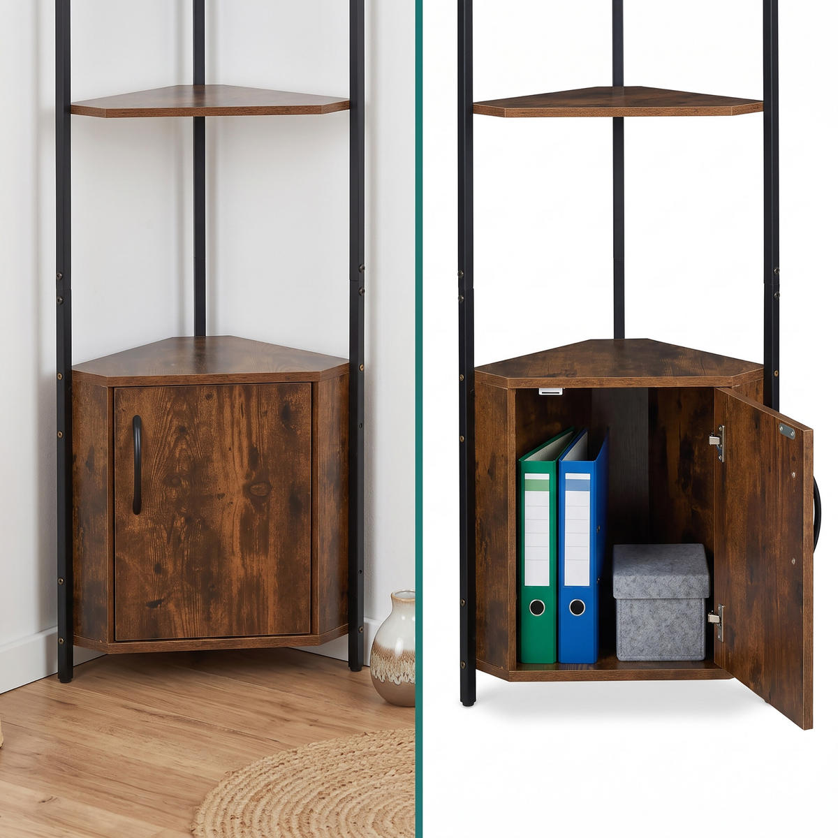 ECKREGAL Vintagebraun 5 Ebenen mit Schrank - Multicolor, Holzwerkstoff/Metall (44.5/147/30cm) - Relaxdays