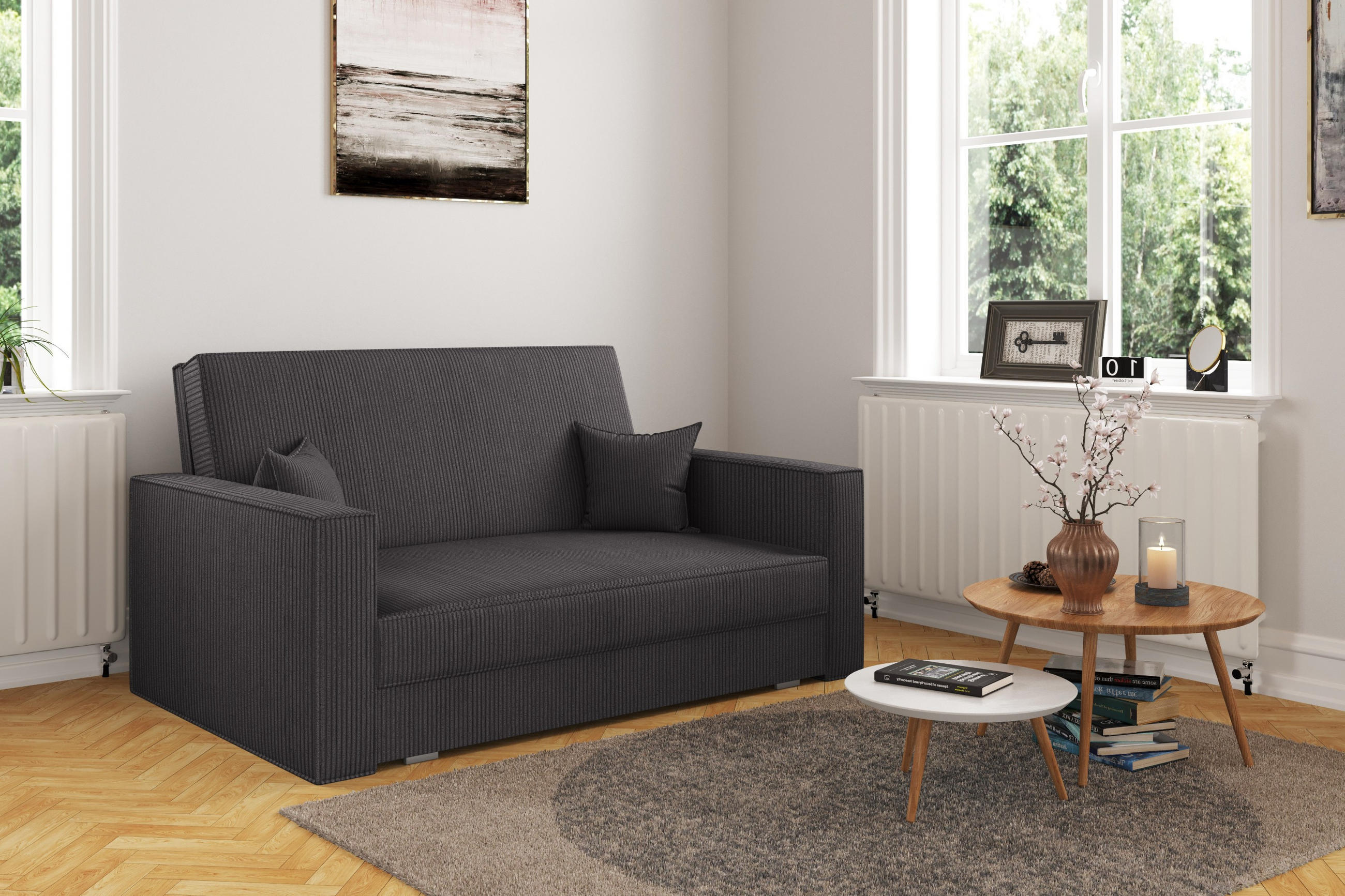 SOFA, Schlaffunktion - America Stoff Poso Dunkelgrau - Dunkelgrau, Holz (137/77/112cm) - Kaiser Möbel
