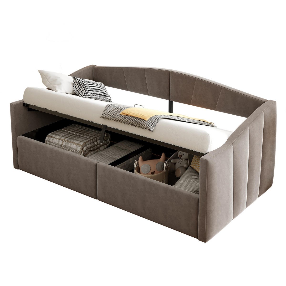 POLSTERBETT 90/200 cm Grau mit hydraulischer Lagerung und Lattenrost - Grau, Textil (90/200cm) - OKWISH