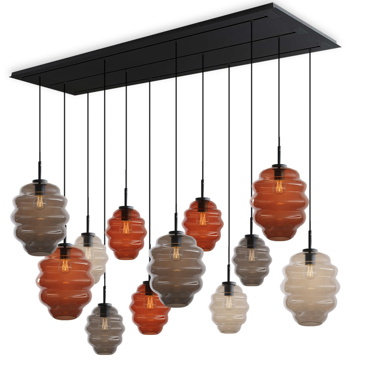 HÄNGELEUCHTE Echos 12-flammig Mehrfarbig Ø 18/25cm - Multicolor/Schwarz, Glas (18/18/20cm) - s.luce