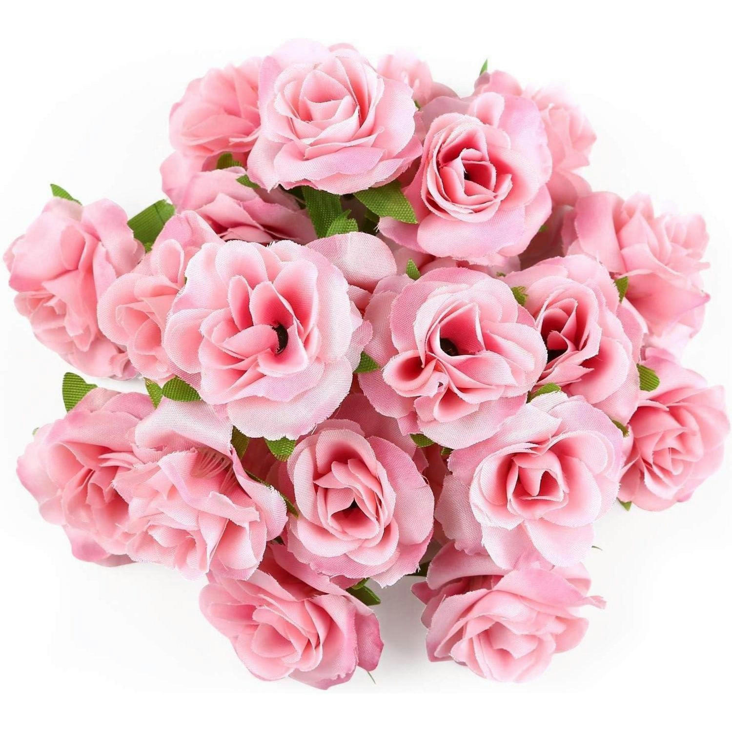 KUNSTBLUMEN Rosenköpfe 50er Set Rosa 4 cm - Rosa, Textil (4cm)