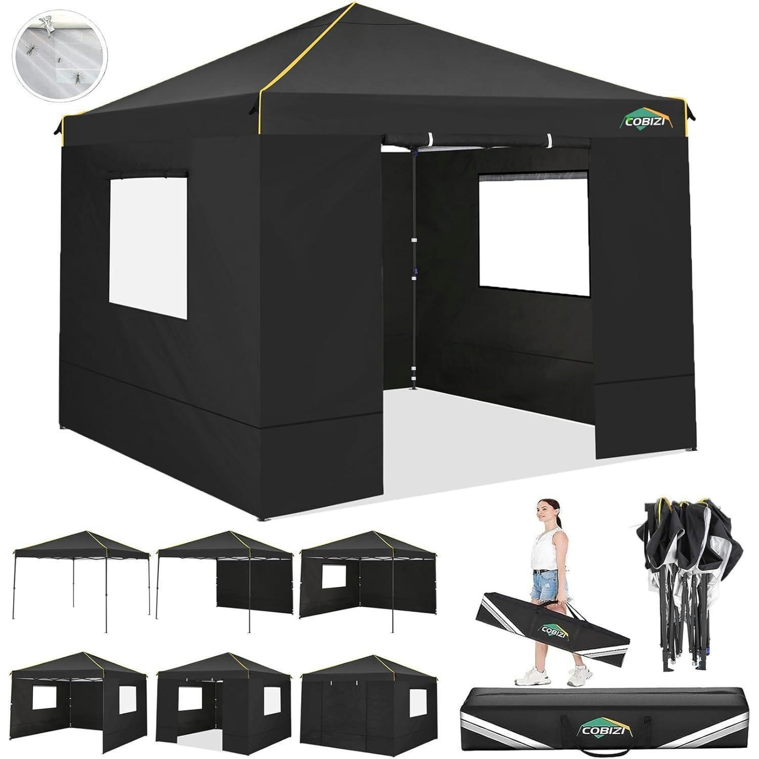 FALTPAVILLON 3x3m Wasserdicht UV-Schutz 50+ Schwarz - Schwarz, Textil (300/300/600cm)