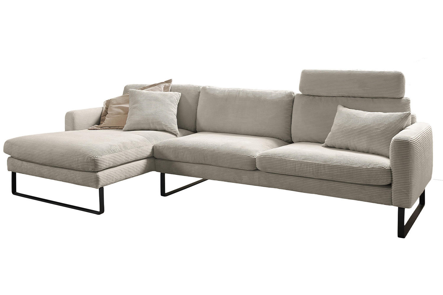 ECKSOFA RICARDA Granit Cord - Greige/Schwarz, Textil/Metall (298/154cm) - KAWOLA