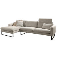 ECKSOFA RICARDA Granit Cord - Greige/Schwarz, Textil/Metall (298/154cm) - KAWOLA