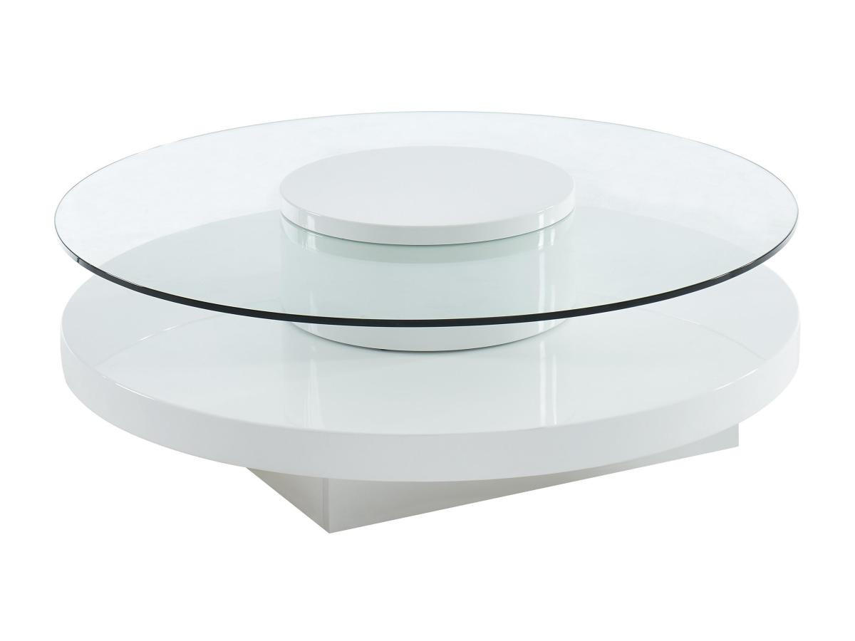 COUCHTISCH - Glas Hochglanz - Weiß - RYHALI - Transparent, Holz (100/100/33cm) - Vente-Unique