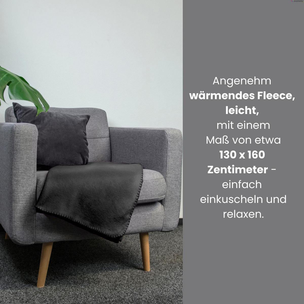 FLEECEDECKE 2er Set schwarz 130/160 cm Kettelrand Anti-Pilling - Schwarz, Textil (130/160cm) - wometo