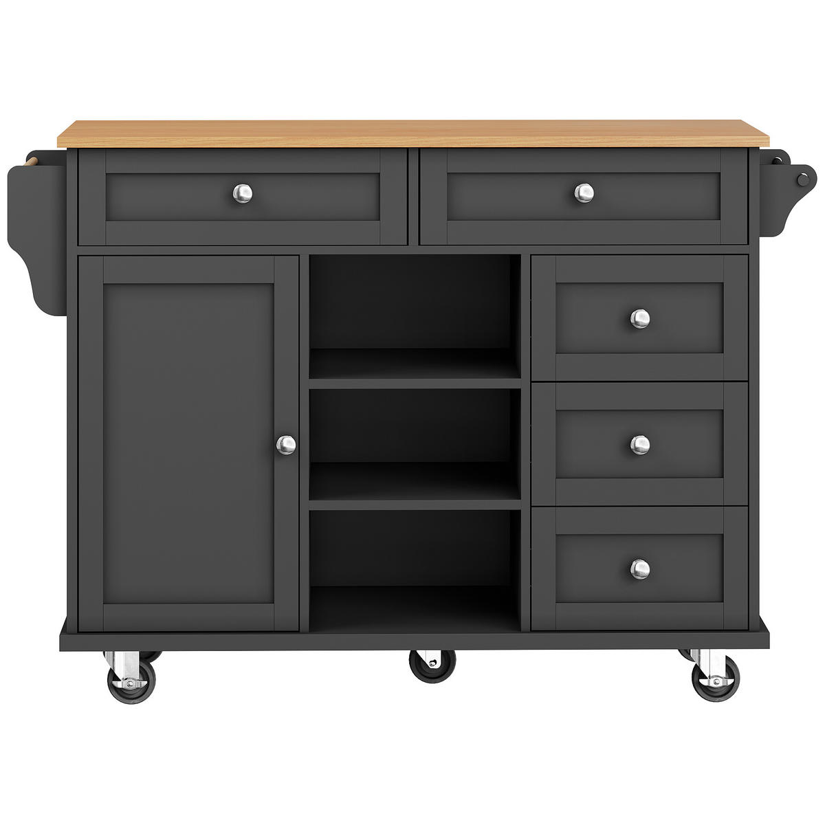 KÜCHENWAGEN mit Rollen 134/46/92 cm Schwarz mit 5 Schubladen, Schrank und Gewürzregal - Schwarz, Holz/Holzwerkstoff (134/92/46cm) - Oxeza