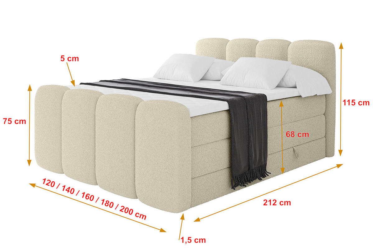 BOXBETT mit Matratze H3|H4 und Lattenrost - NINA-Z KING - 200x200 cm - Beige - Sandfarben, Holzwerkstoff (200/200cm)