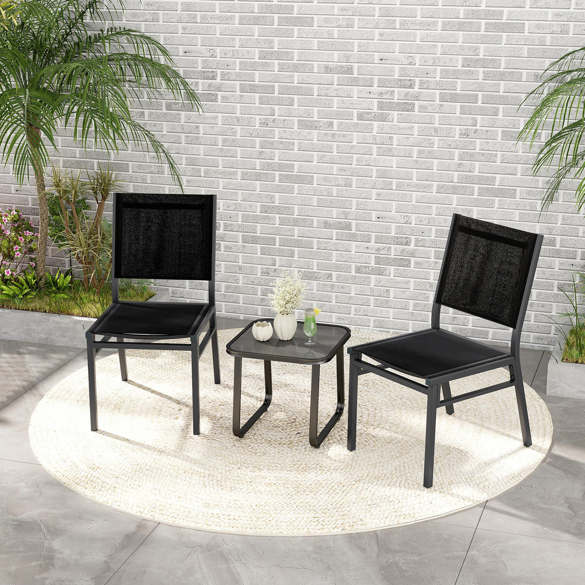 TERRASSSTOL Svart (2-set) - Svart, Metall (60/87/45cm) - COSTWAY