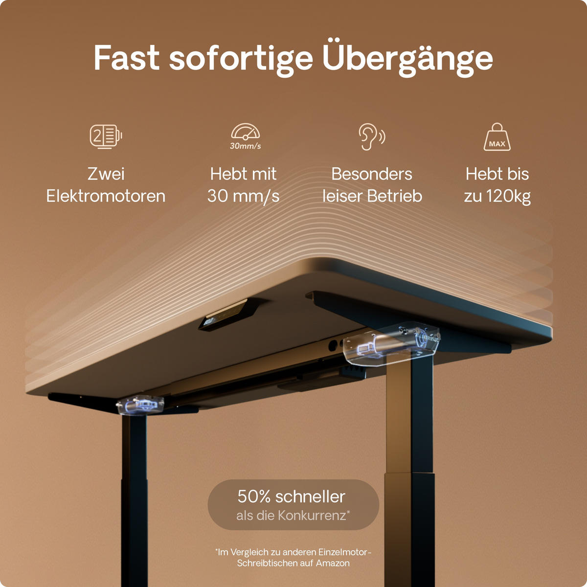 SCHREIBTISCH Elektrisch Höhenverstellbarer HomeOne 120x60cm Schwarz/Grau mit Memory-Funktion, Anti-Kollisions Technologie - Schwarz/Grau, Holzwerkstoff (60/120/72cm) - Desktronic