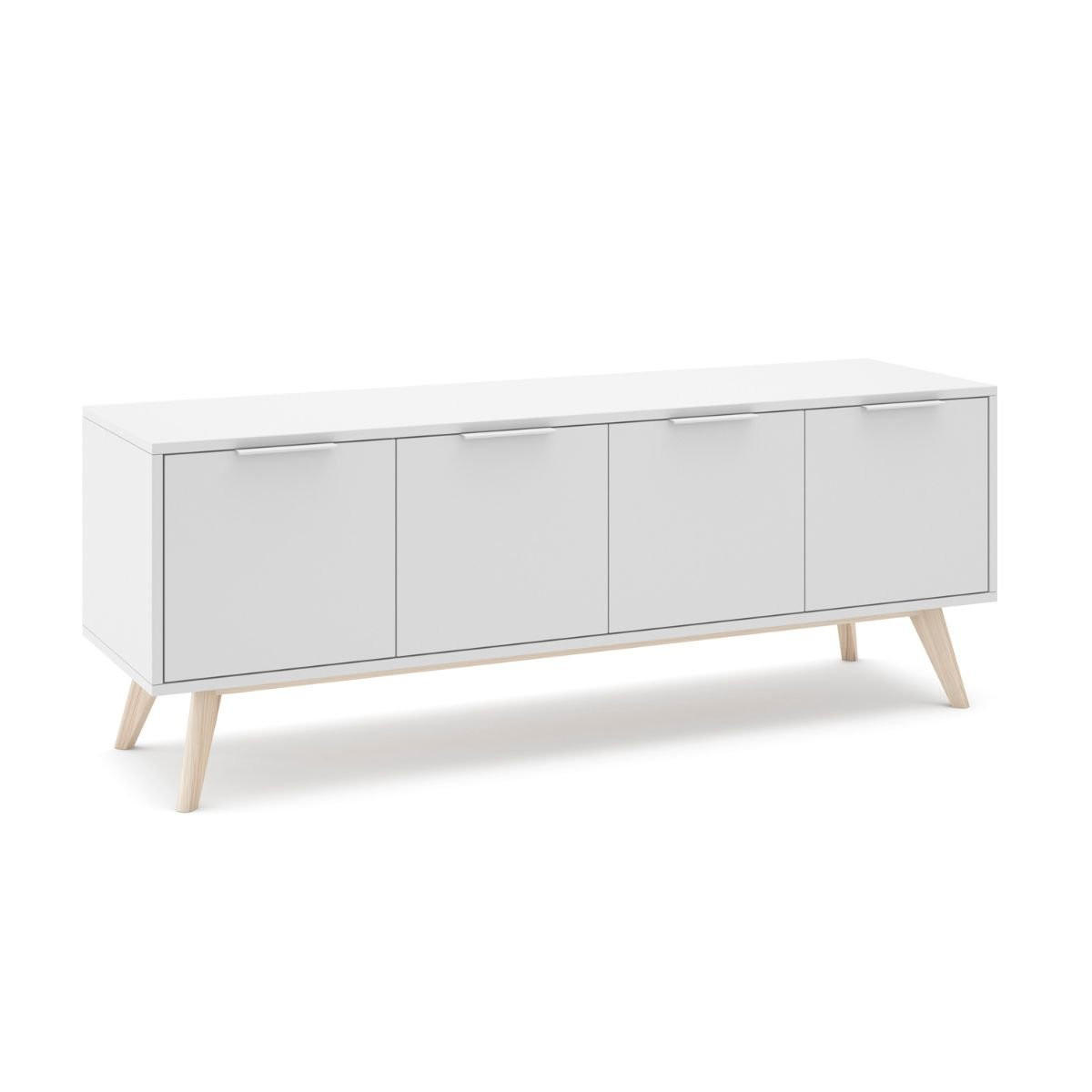 TV-MÖBEL 4 Türen Weiß und Massivkiefer L140 cm - Campus - Weiß, Holz (40/53/140cm) - Calicosy
