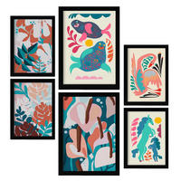 POSTER Set Mit 6 Lebende Harmonie In Tiere Zusammenfassungen A3 & A4 Schwarzer Rahmen - Schwarz, Papier (29/3cm) - Nacnic