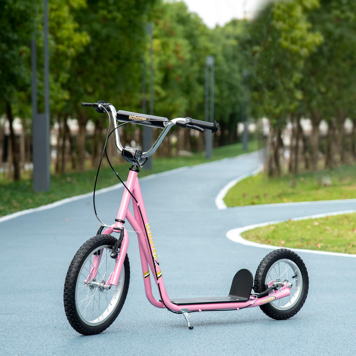 KINDER Tretroller mit Bremsen Scooter 16/12 Zoll Cityroller verstellbar Rosa - Rosa, Metall (135/58/100cm) - HOMCOM